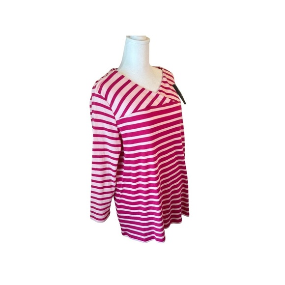 NWT Kim Rogers Stripes Fuchsia dark and Light pink and white Women blouse - Picture 2 of 9
